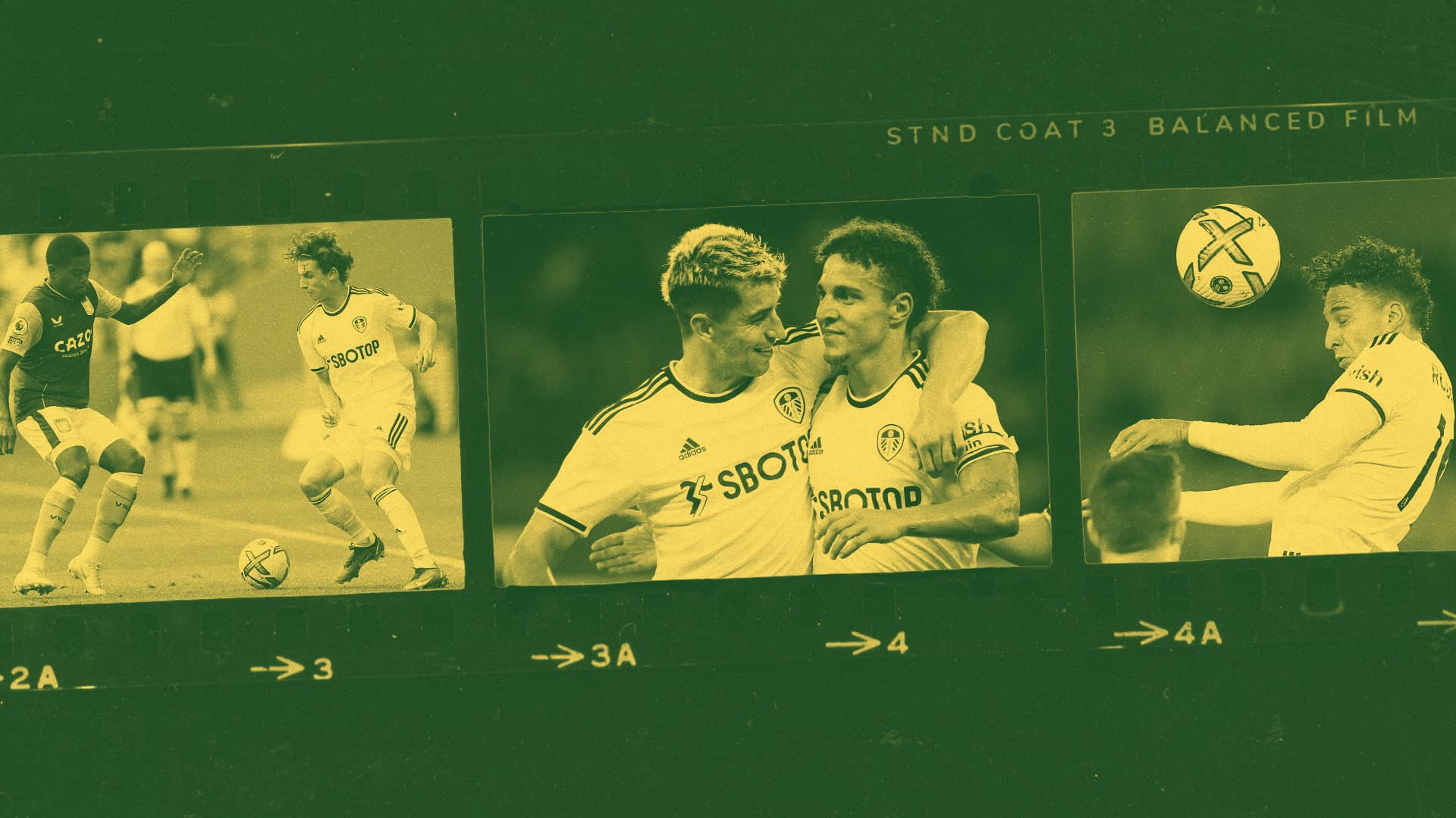 A camera roll from Australia: Brendan Aaronson dribbling against Aston Villa, Marc Roca and Rodrigo celebrating against Crystal Palace, and Rodrigo heading the ball