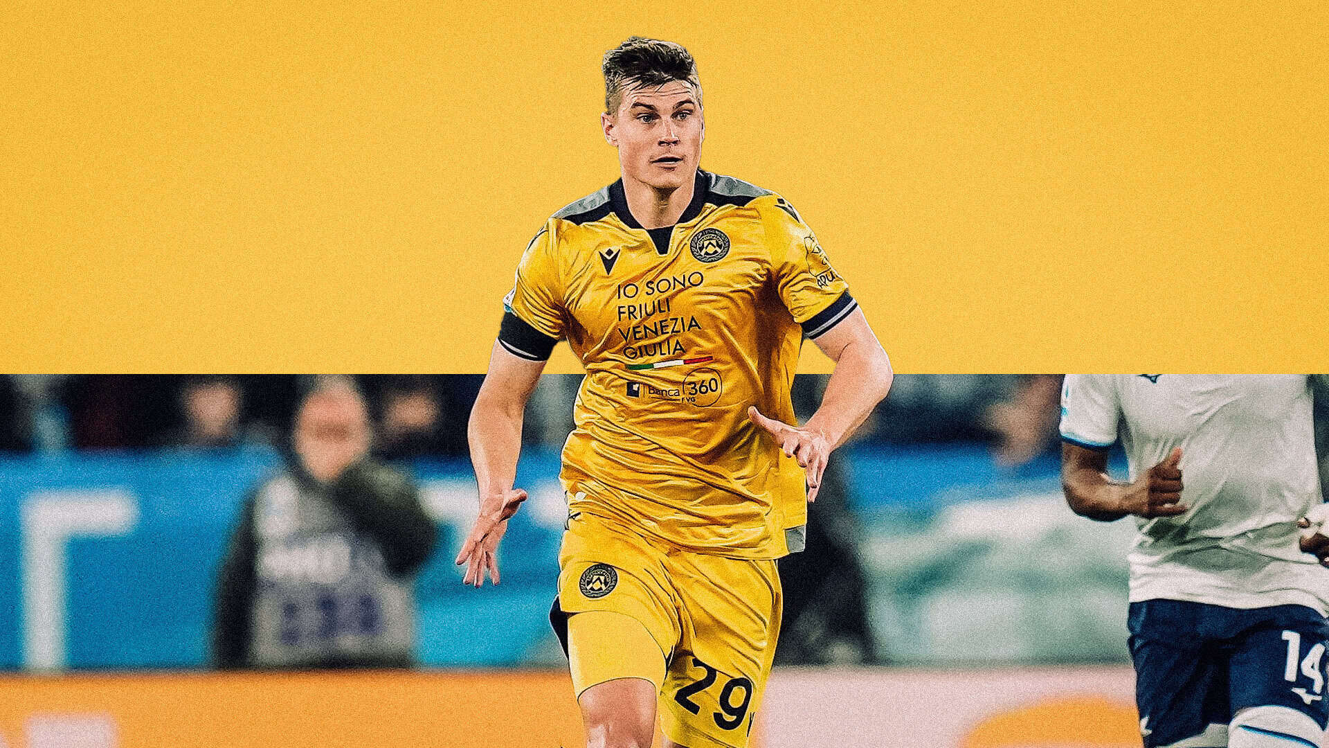 Leeds United's new signing Jaka Bijol playing for Udinese in a lovely yellow jersey. That's nice, isn't it?