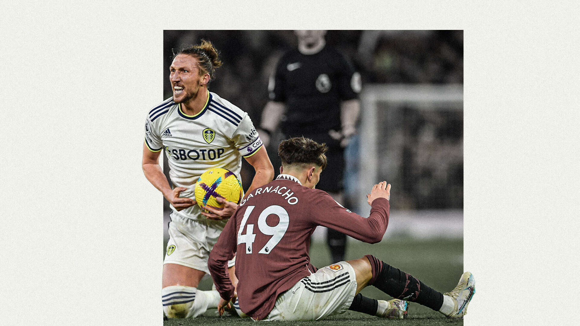 Luke Ayling, grabbing the ball off Alejandro Garnacho after executing the perfect Ayling Flop