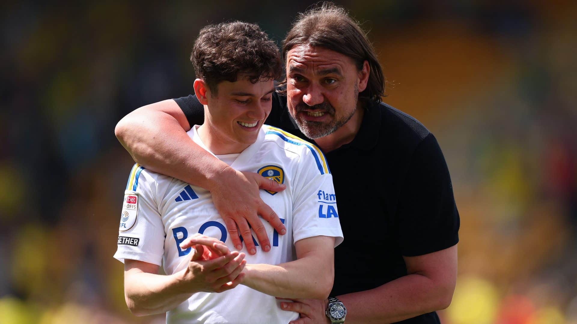 At the end of the game at Norwich, Dan James is clapping the fans, and Daniel Farke has his arm round his shoulders and his down on his chest, like a lairy drunk in a nightclub
