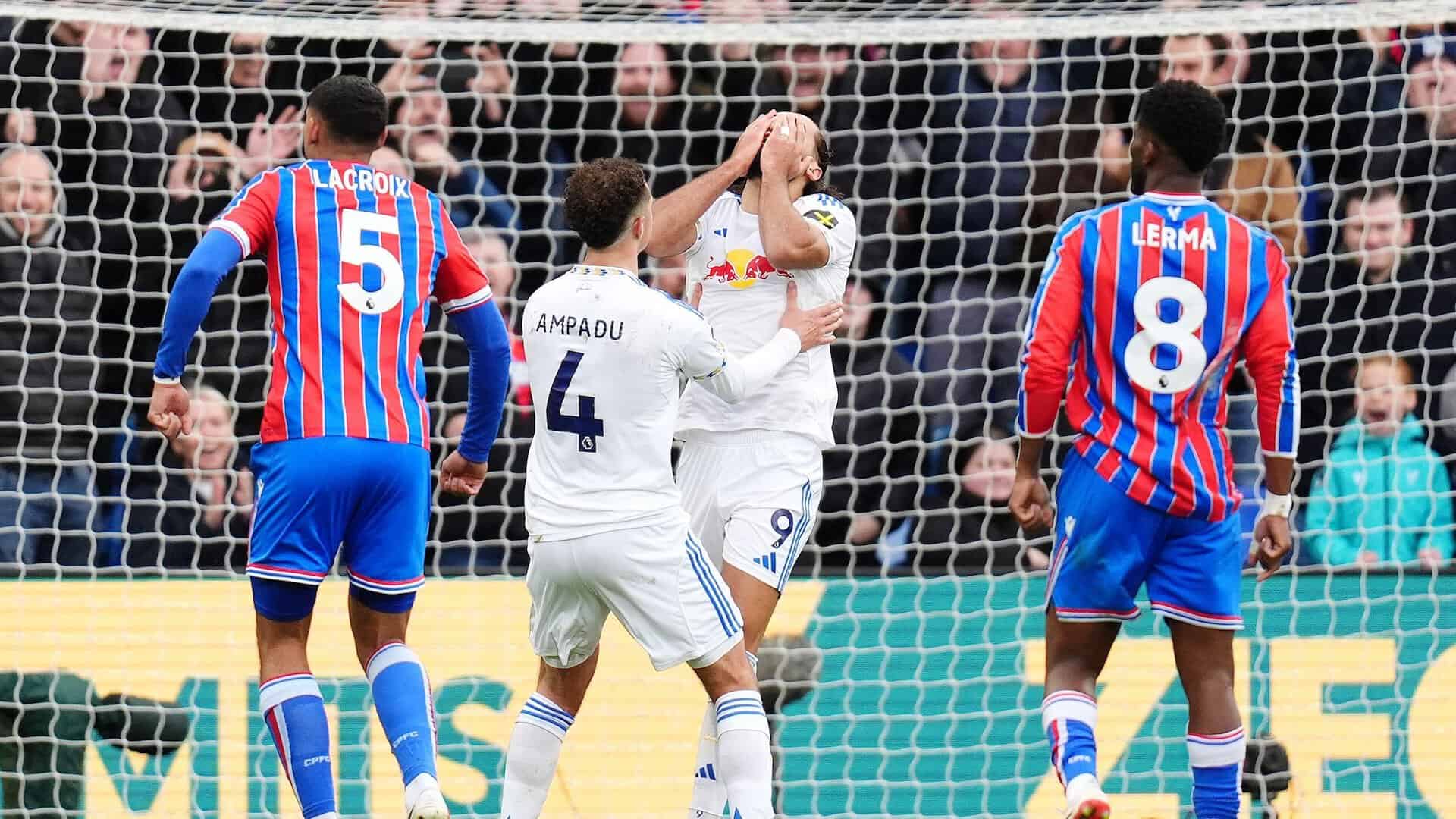 Dominic Calvert-Lewin covering his face after missing a penalty at Selhurst Park while he is being consoled by Ethan Ampadu. It still wasn't the worst thing about that game