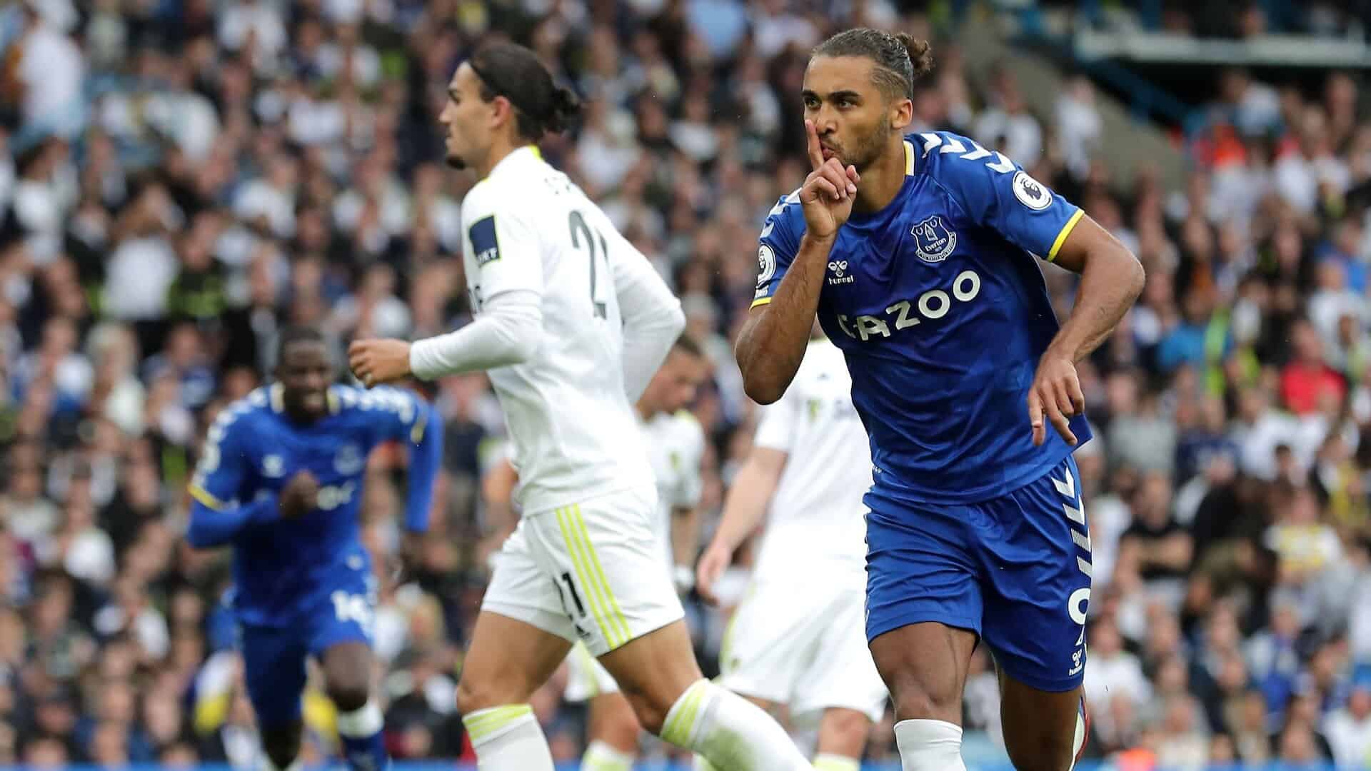 Dominic Calvert-Lewin shushing the Elland Road crowd after scoring for Everton against Leeds, the dickhead