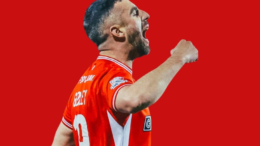 Cliftonville striker and all-time top goalscorer Joe Gormley celebrates yet another goal for his boyhood club.
