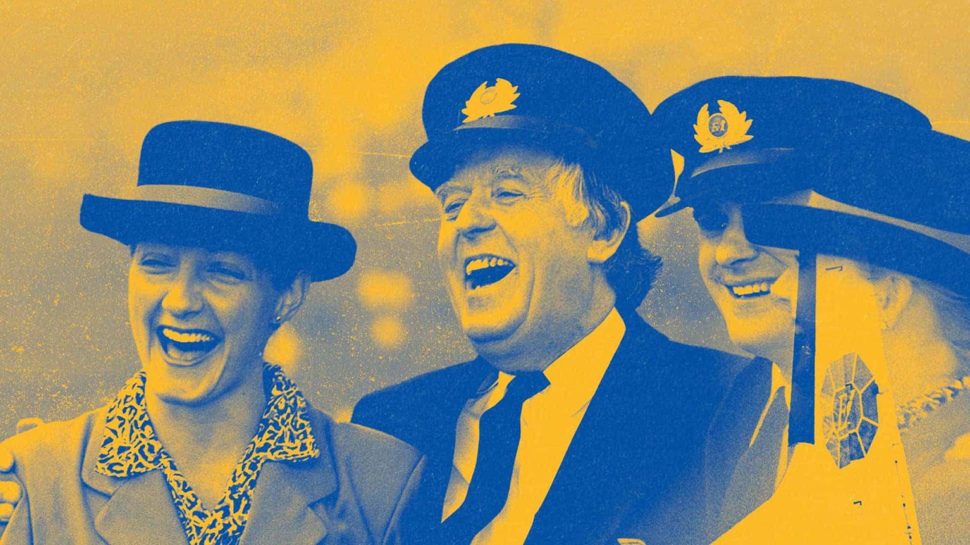 The pilot who safely crash-landed the plane carrying the 1998 Leeds squad, Captain John Hackett, with his arms around members of his crew