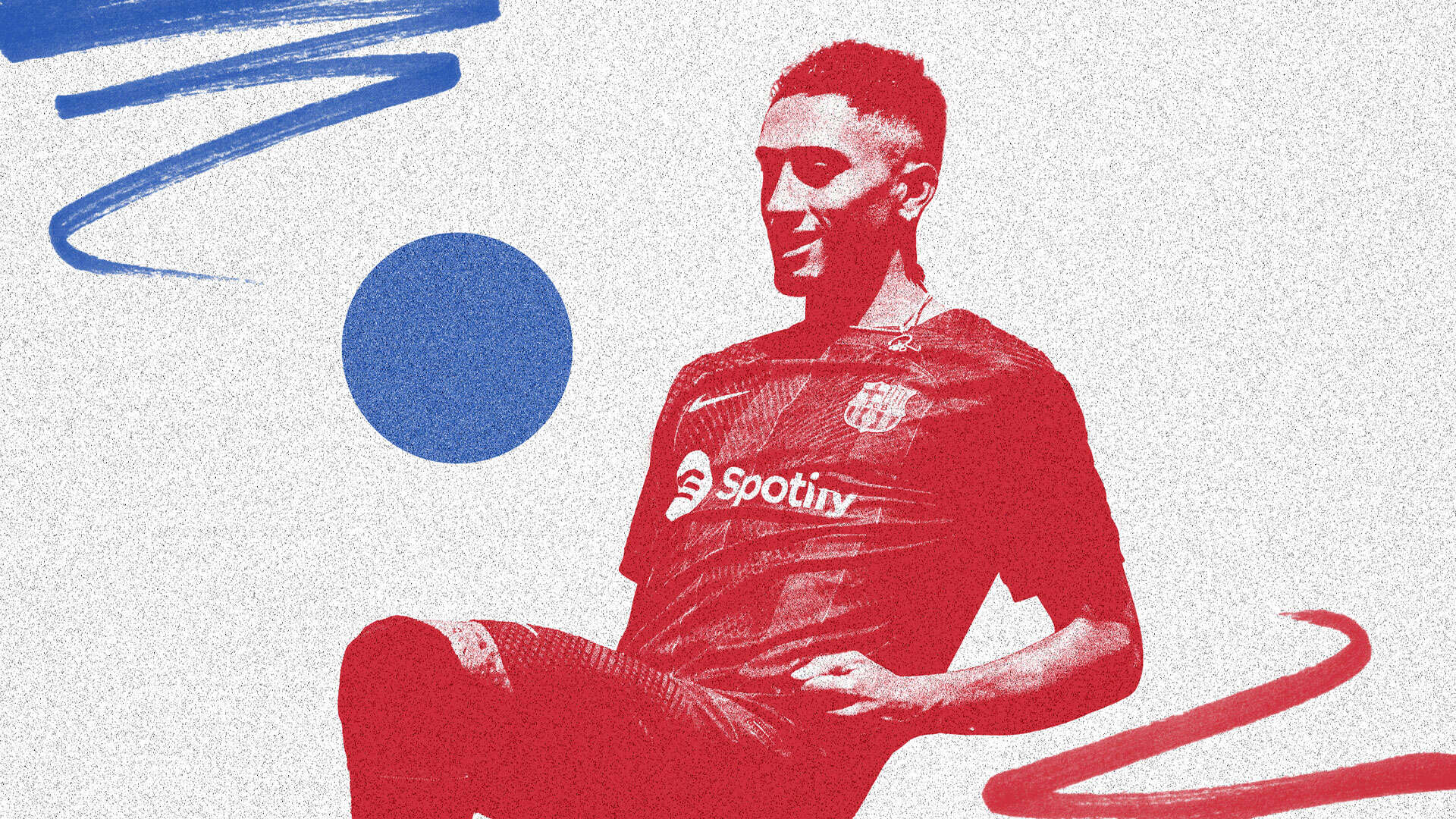 Raphinha in his nice new Barcelona and Spotify shirt, juggling a ball on his thigh, it's very upsetting