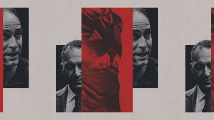 An illustration of Red Bull head honcho Oliver Mintzlaff and Leeds chairman Paraag Marathe. Between the two of them, they have just about enough hair to give a head of hair to one balding man.