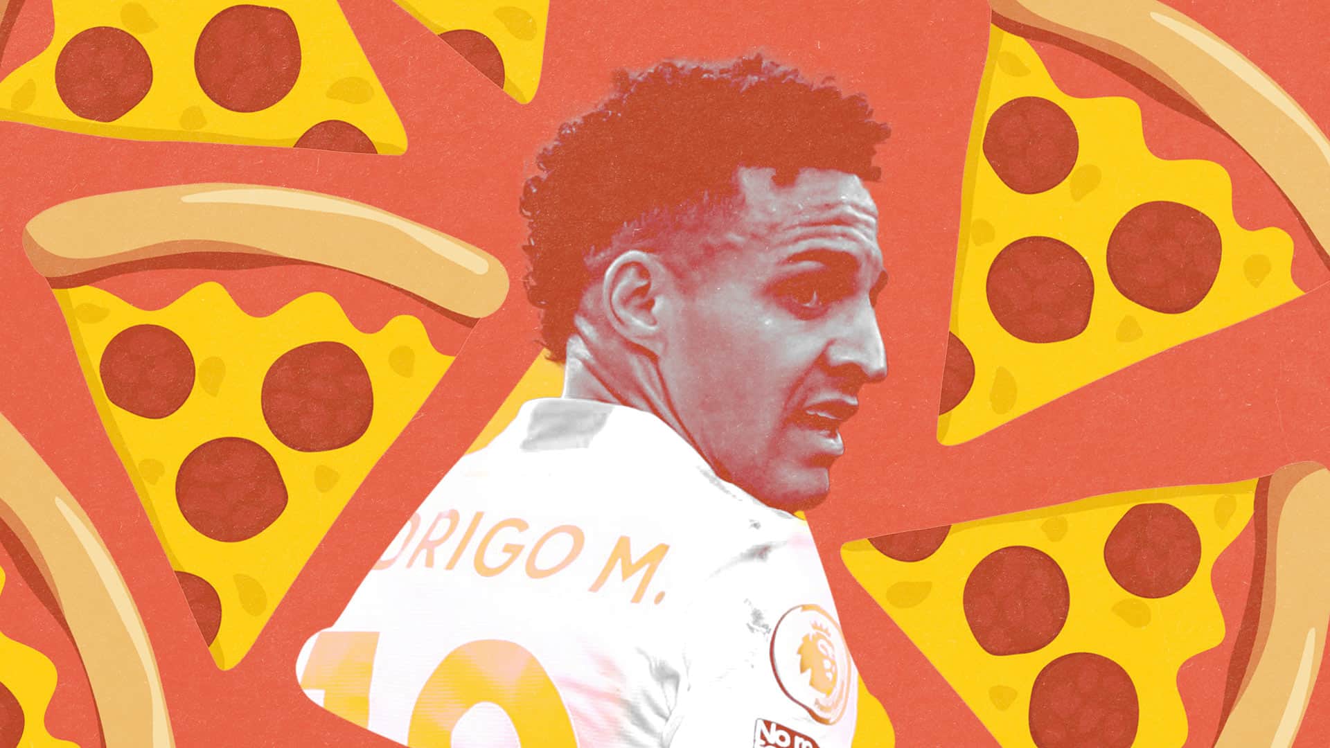Rodrigo, surrounded by pizza slices. Cool!