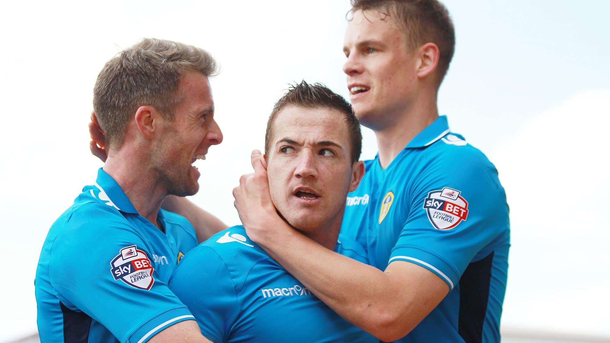 Ross McCormack looks angry about celebrating a goal, but Michael Tonge and Mathieu Smith look well chuffed