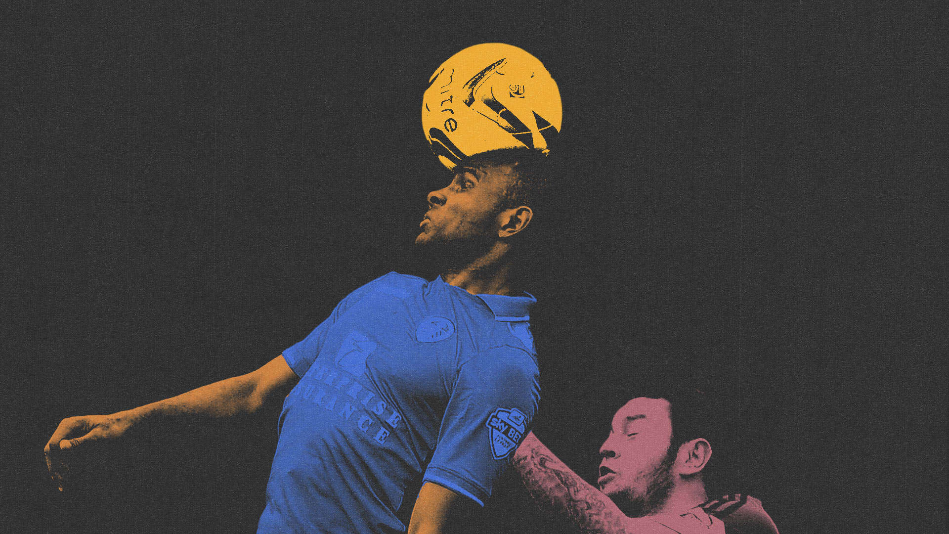An image of Rudy Austin jumping for a header for Leeds United, the Mitre ball feels quite triggering