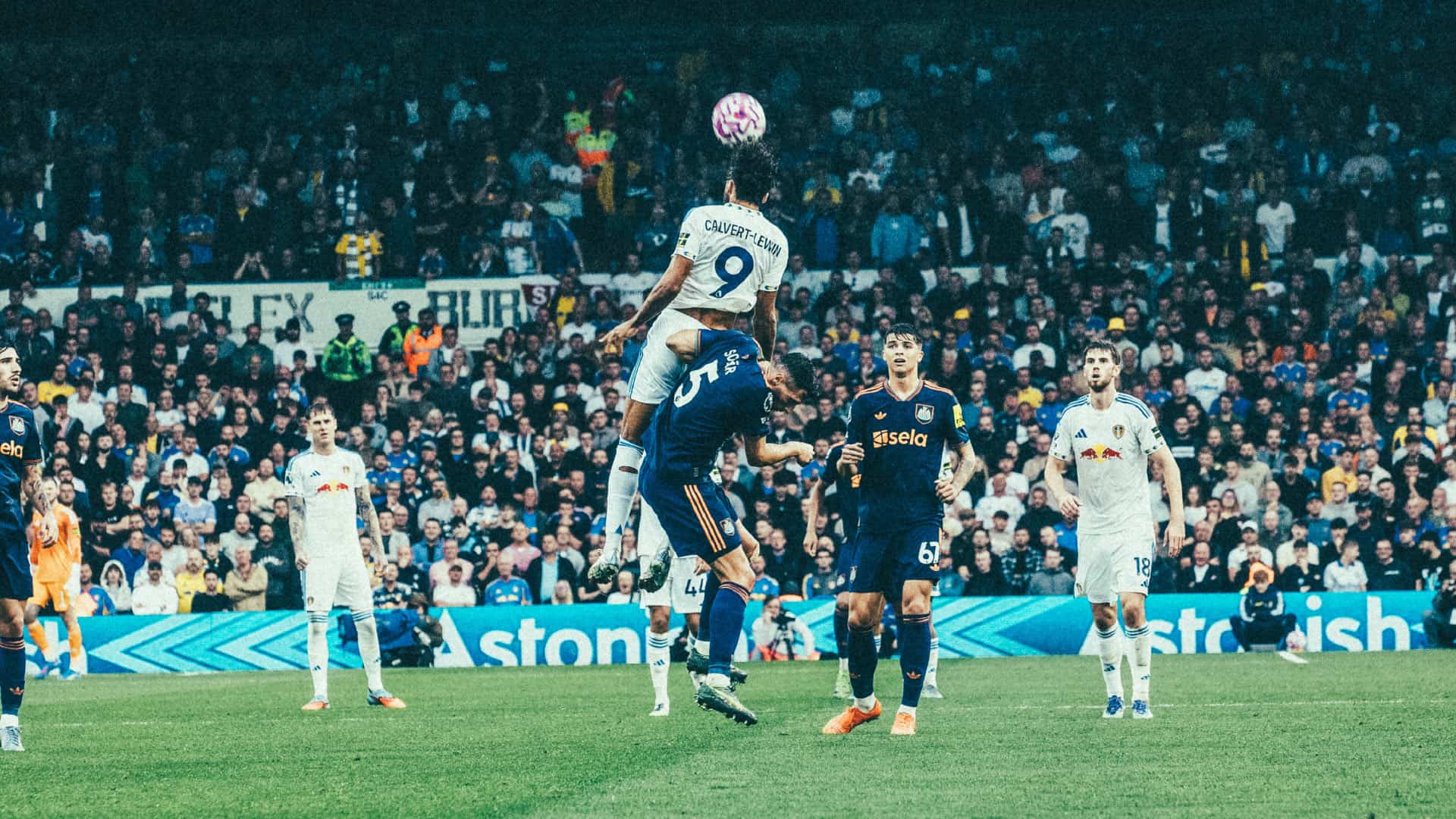Dominic Calvert-Lewin leaping for a big header against Newcastle. Bollocks to passing it nicely. Woke nonsense.