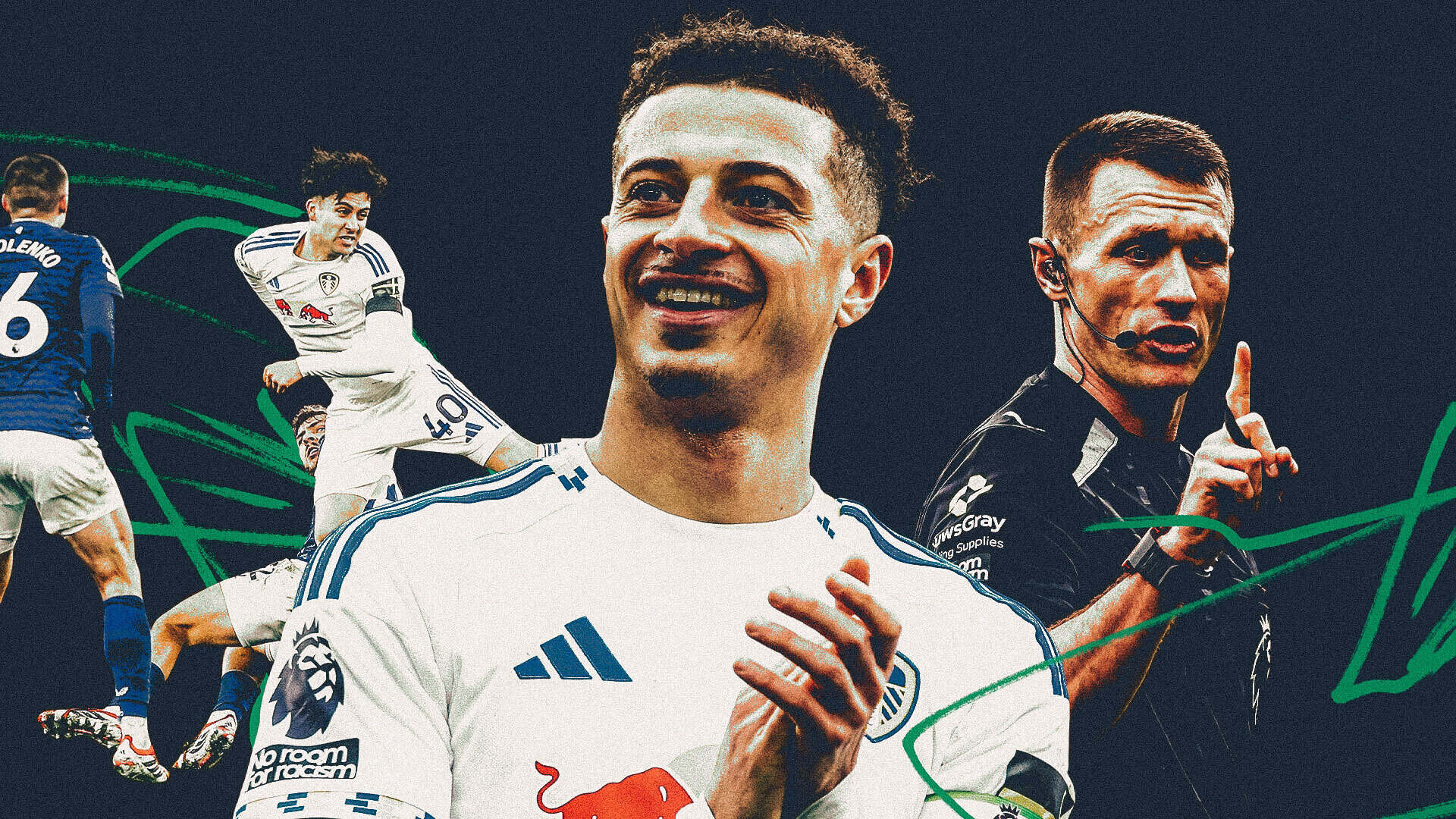 A collage of the good, the bad and the ugly for Leeds United's 25/26 campaign — Ethan Ampadu, Facundo Buonanotte and Thomas Bramall