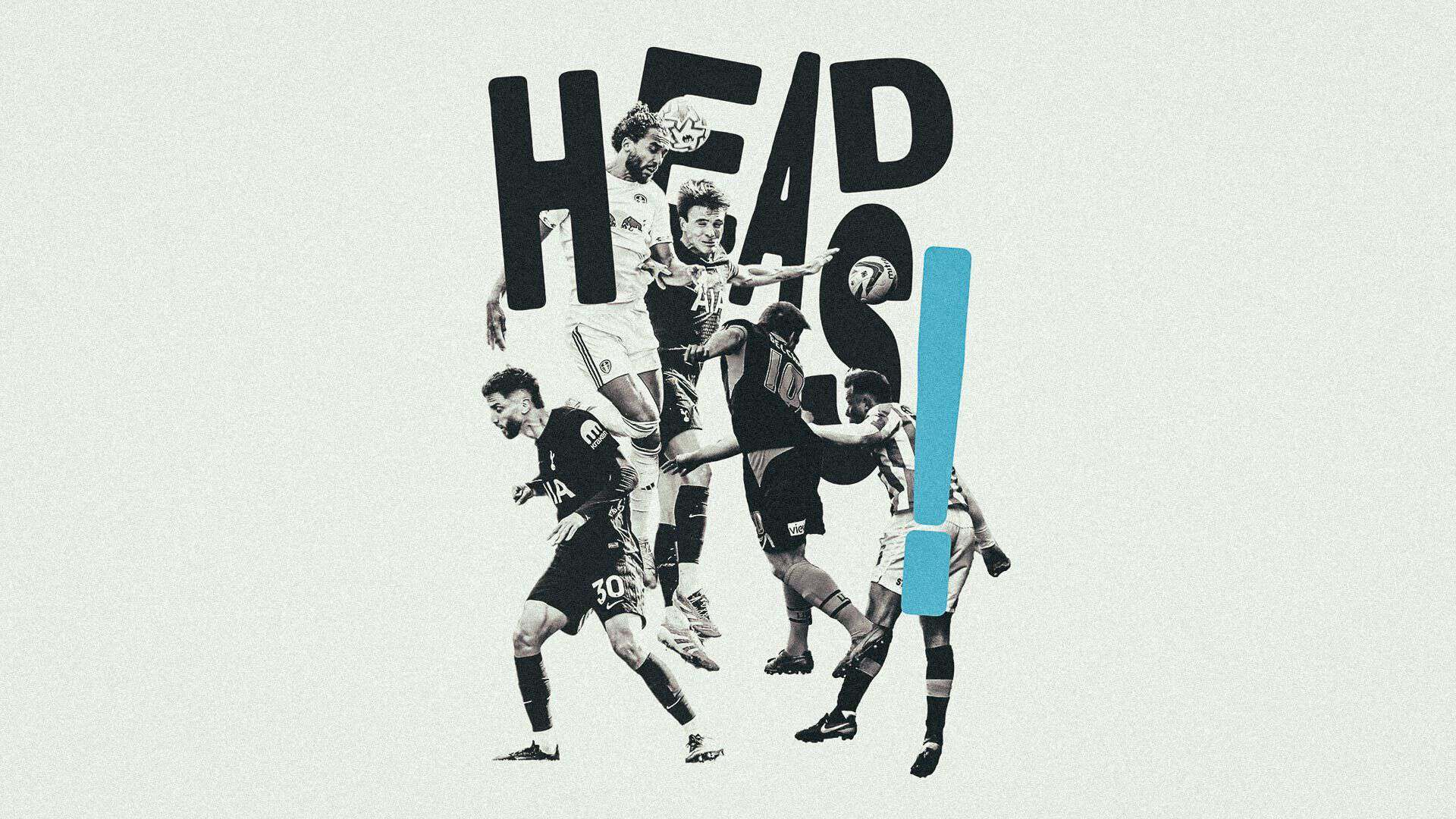 Dominic Calvert-Lewin leaping above defenders and goalkeepers for a big header, with the word 'HEADS!' written above him