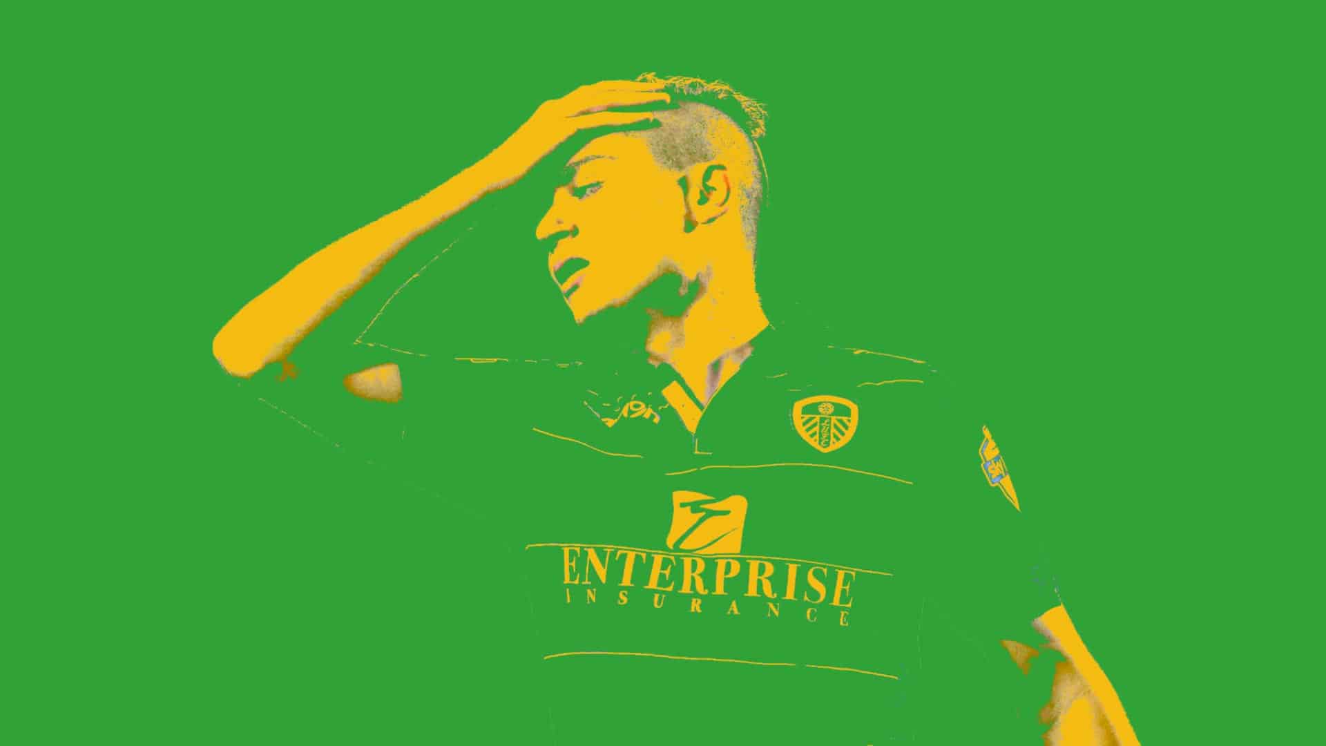 Our former Brazilian hope Adryan, holding his head in his hands, in the green and yellow colour of the Brazil flag