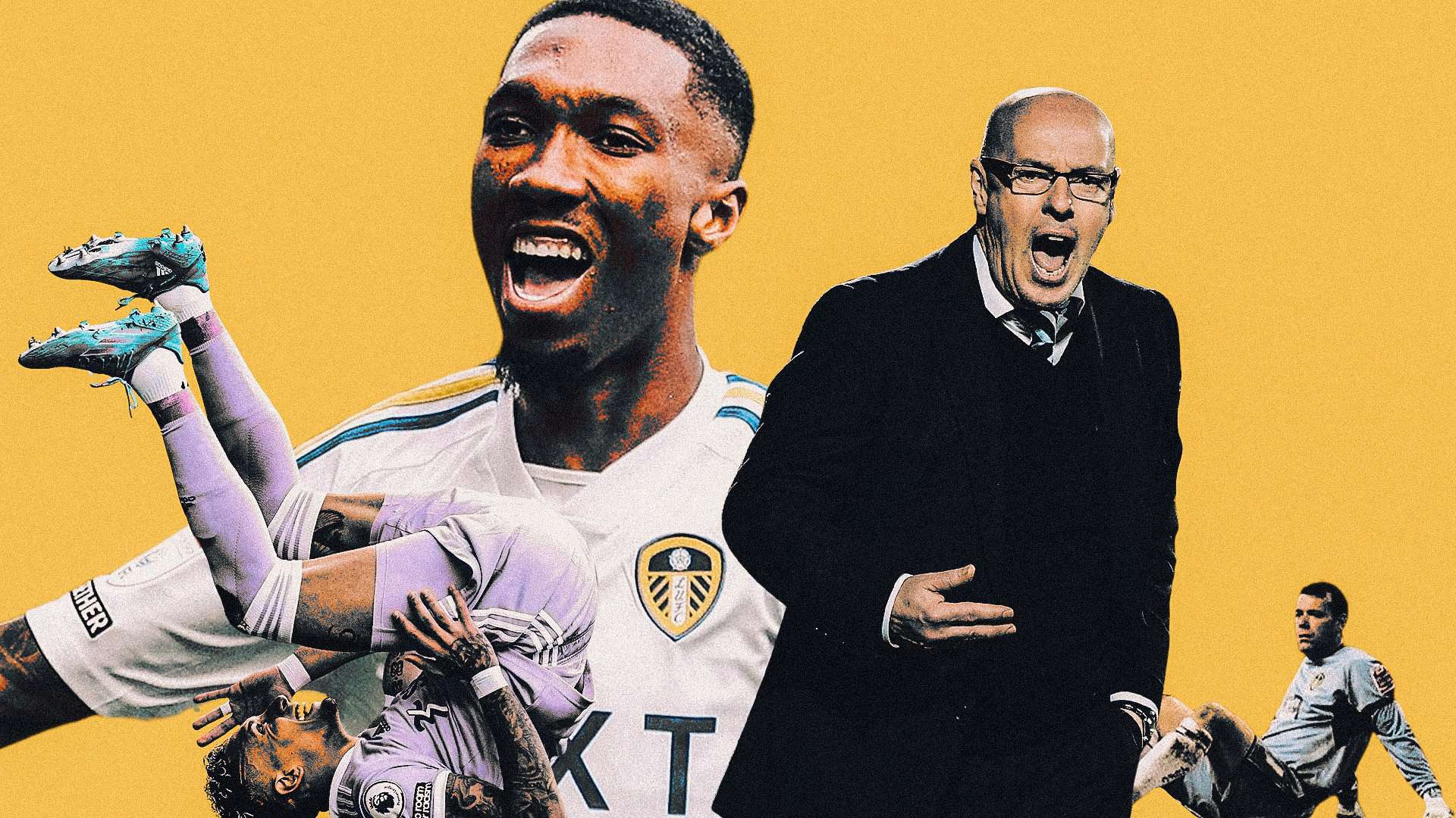 A collage of 3-0s between Leeds and Watford. Good times: Jaidon Anthony and Raphinha. Bad times: Brian McDermott and Neil Sullivan