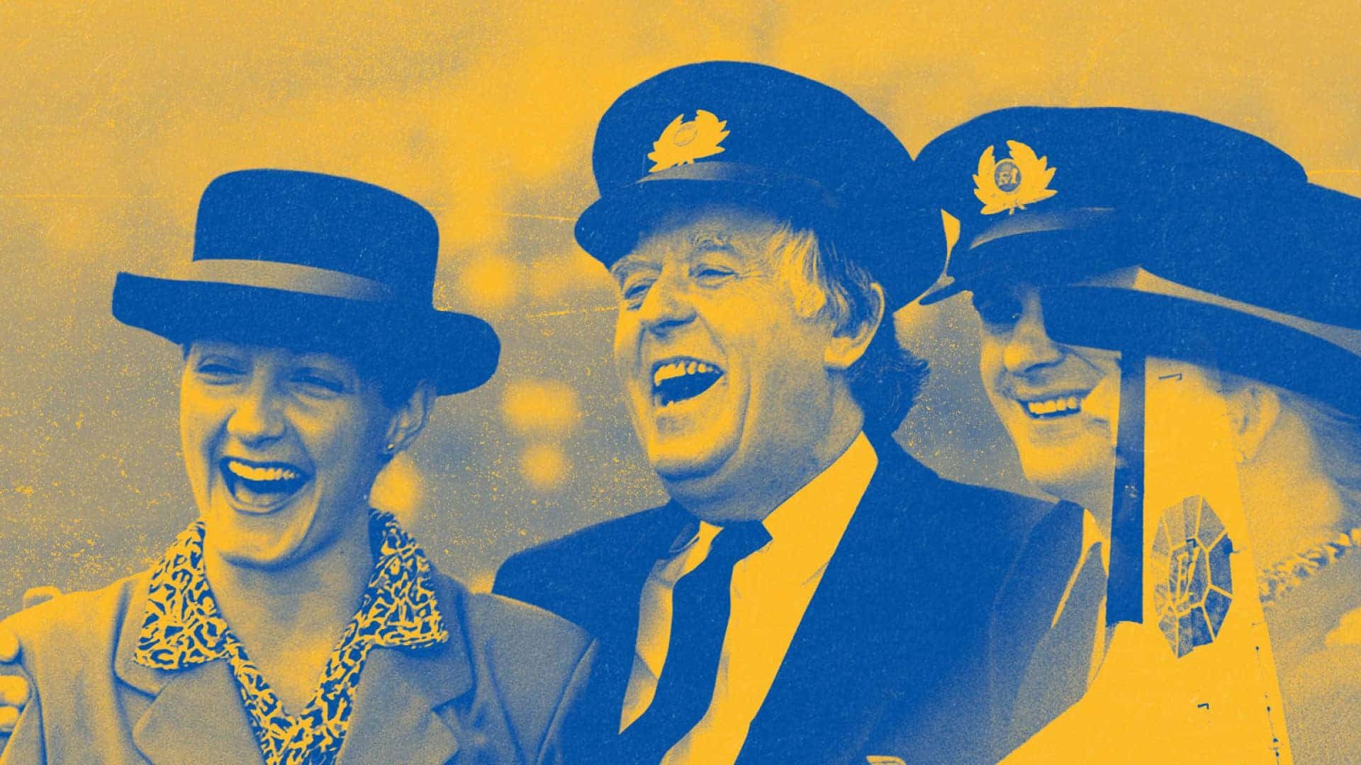 The pilot who safely crash-landed the plane carrying the 1998 Leeds squad, Captain John Hackett, with his arms around members of his crew