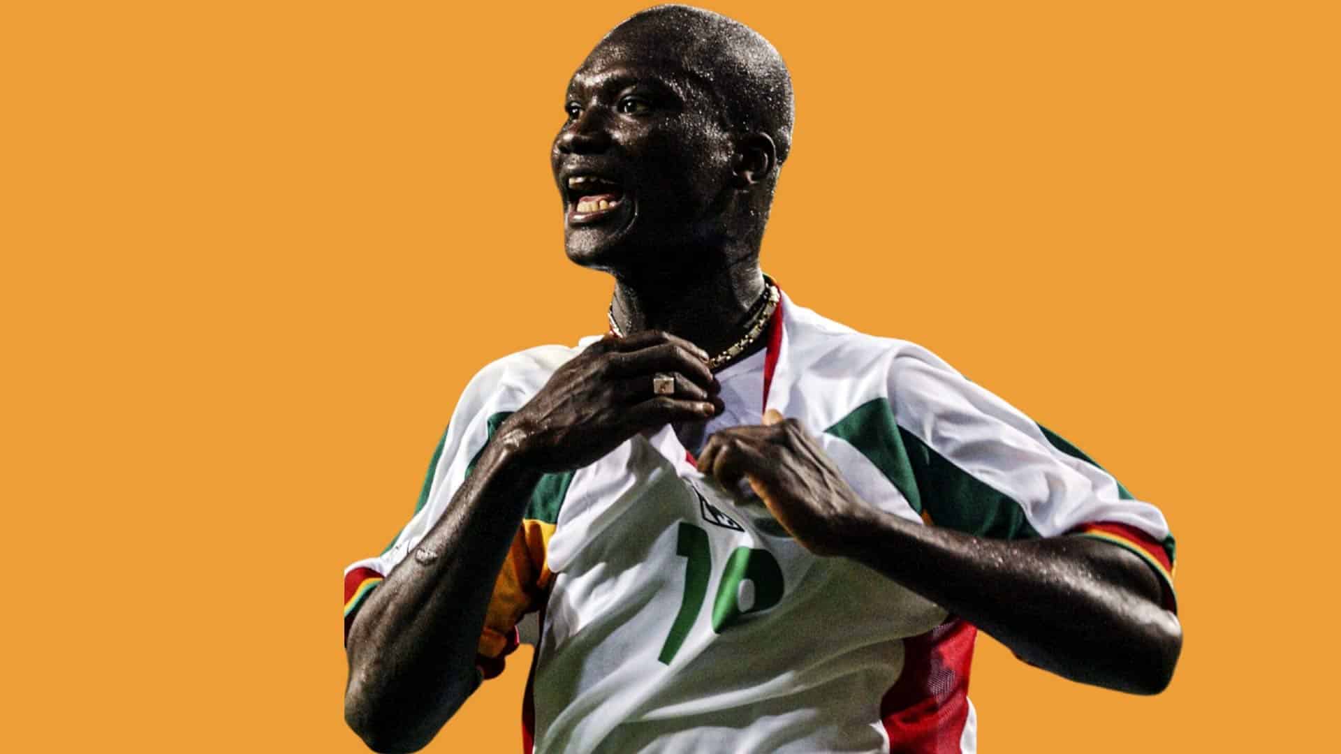 Papa Bouba Diop celebrating for Senegal at the 2002 World Cup. It's nicer to pretend he was the player we signed from that team and not El-Hadji Diouf