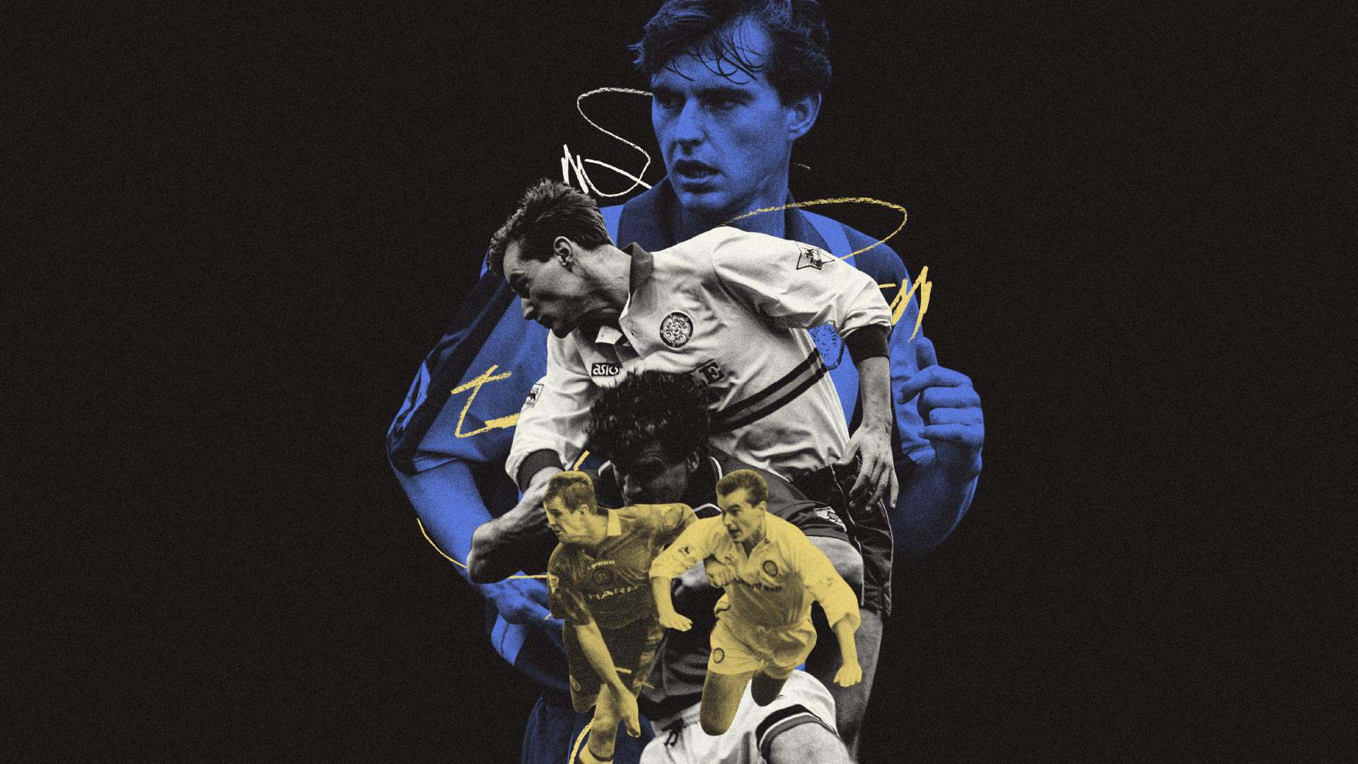 A collage of images of David Wetherall playing for Leeds United